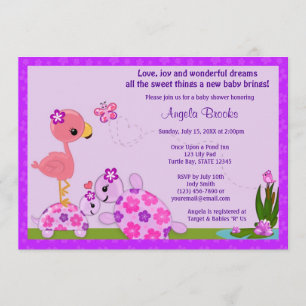 TURTTLE Baby shower Invitation PURPLE Flamant rose