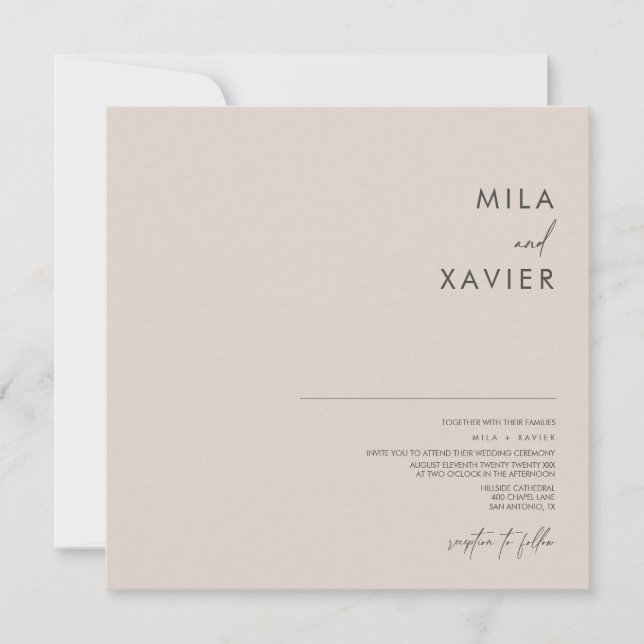 Tuscan Beige | Modern Minimal Wedding Square Invitation (Front)