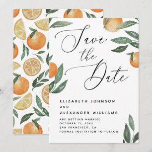 Tuscan Citrus Wedding   Elegant Script Orange Save The Date