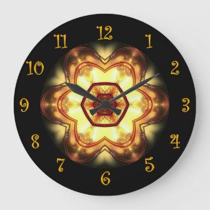Tuscan Colors Gold Red White 01 Black Background Large Clock
