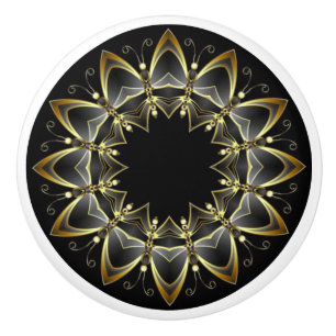 Tuscan Colours Gold/Black Kitchen Cabinet   Ceramic Knob