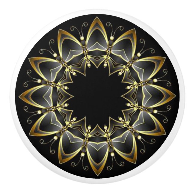 Tuscan Colours Gold/Black Kitchen Cabinet   Ceramic Knob (Front)