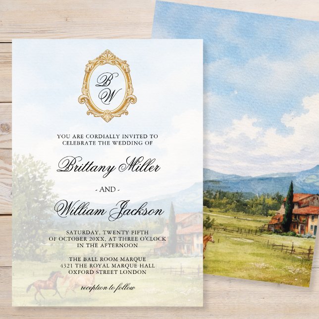 Tuscan Countryside Landscape Monogram Wedding  Invitation (Creator Uploaded)