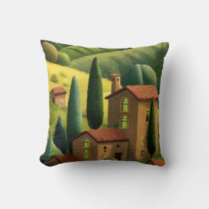 Tuscan Countryside Villa Rolling Hills Cypress Throw Pillow