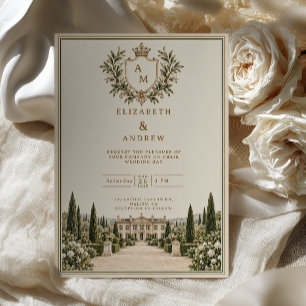 Tuscan Crest Old Money Wedding Invitation