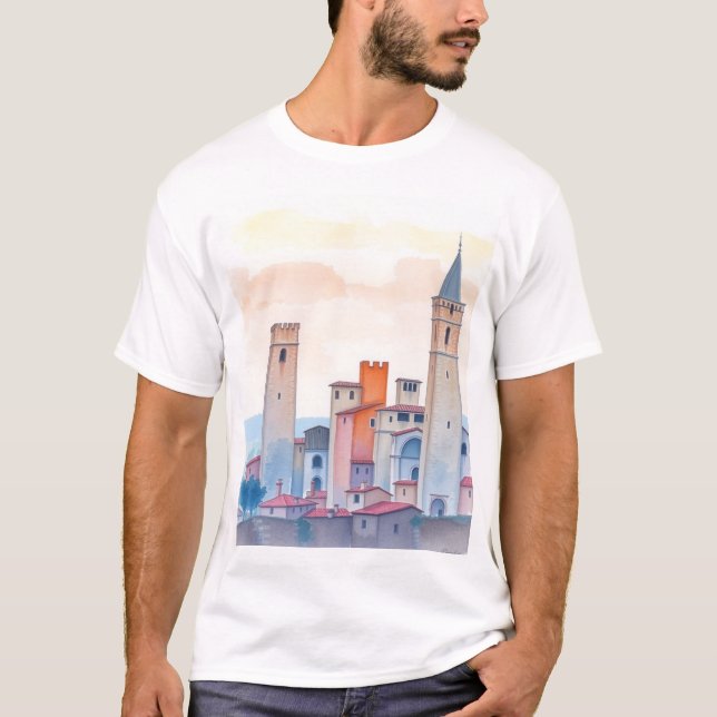 Tuscan Dreams : T-shirt San Gimignano Watercolor (Devant)