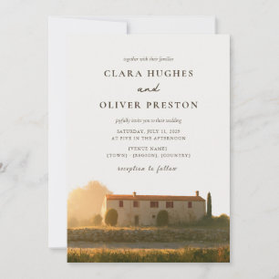 Tuscan Farmhouse Cypress Dawn Watercolor Wedding Invitation