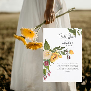 Tuscan Gold Sunflower Floral Bridal Shower Invitation