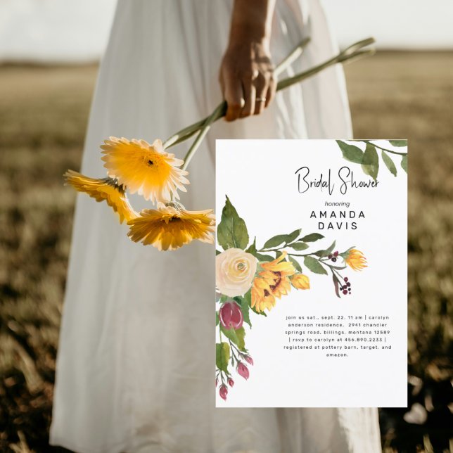 Tuscan Gold Sunflower Floral Bridal Shower Invitation (Creator Uploaded)