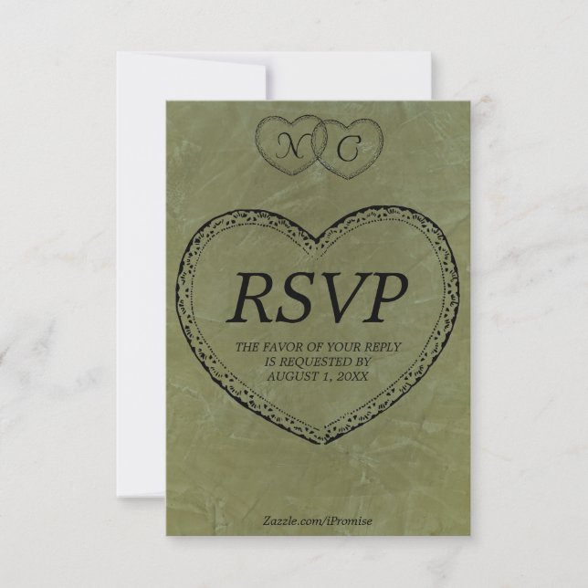Tuscan Green Hearts RSVP Card (Front)