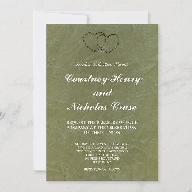 Tuscan Green Hearts Wedding Invitations (Front)