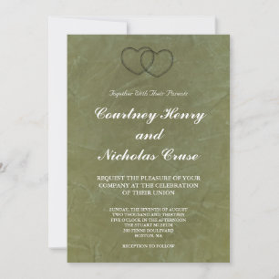 Tuscan Green Hearts Wedding Invitations