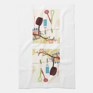 Tuscan Kitchen - Utensils on floral. Kitchen Towel