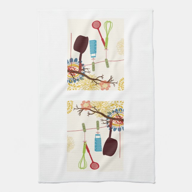 Tuscan Kitchen - Utensils on floral. Kitchen Towel (Vertical)