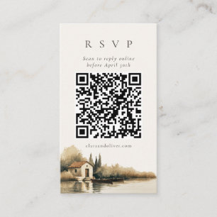  Tuscan Lake Boathouse QR Code Wedding RSVP Card 