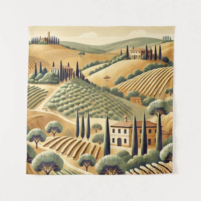 Tuscan Landscape Print Wall Tapestry (Front)