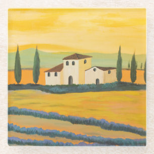 Tuscan landscape, private painter, acrylic paintin glass coaster
