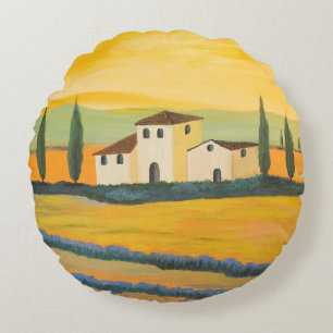 Tuscan landscape, private painter, acrylic paintin round pillow