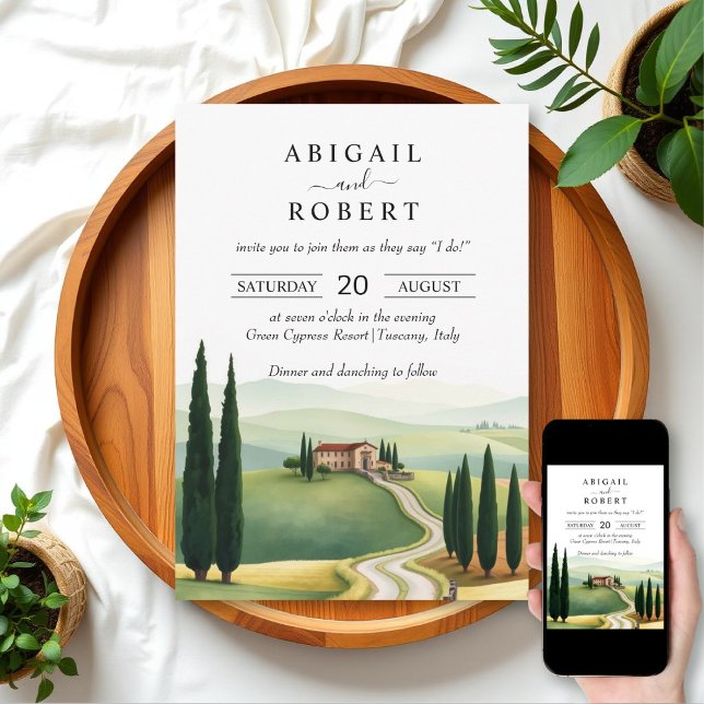 Tuscan landscape with a villa and cypress wedding invitation (Creator Uploaded)
