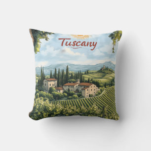 Tuscan Landscape with Vineyards and a Bicycle Throw Pillow