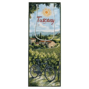 Tuscan Landscape with Vineyards and a Bicycle Wine Gift Bag