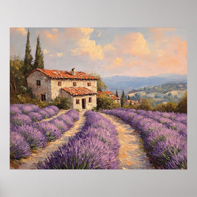 Tuscan Lavender Field with Stone Cottage Poster (Front)