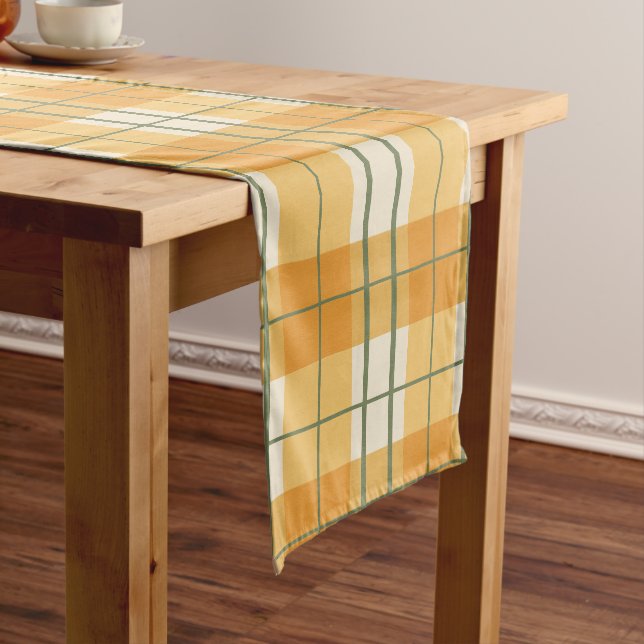 Tuscan Lemon Grove Sunlit Plaid Table Runner (In Situ)