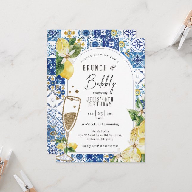 Tuscan Lemon theme Birthday Invitation  (Front/Back In Situ)