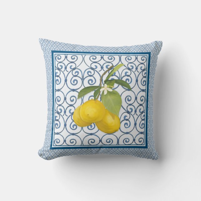 Tuscan Lemon Tree Trellis w Leaves n Flowers Art Throw Pillow (Front)