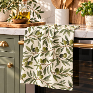 Tuscan Mediterranean Olive Grove Pattern Kitchen Towel