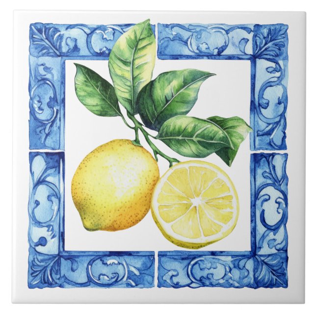 Tuscan Mediterranean Yellow Lemons Tile (Front)