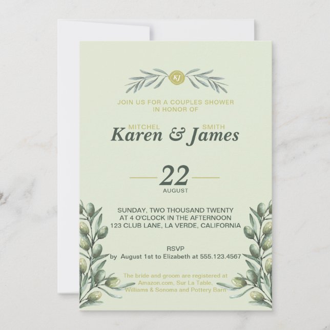 Tuscan Olive Garden Wedding Shower Invitation (Front)