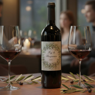 Tuscan Olive Green Stripe Rehearsal Dinner Wine Label