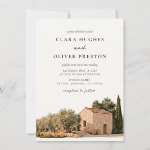 Tuscan Olive Grove Watercolor Cypress Wedding Invitation