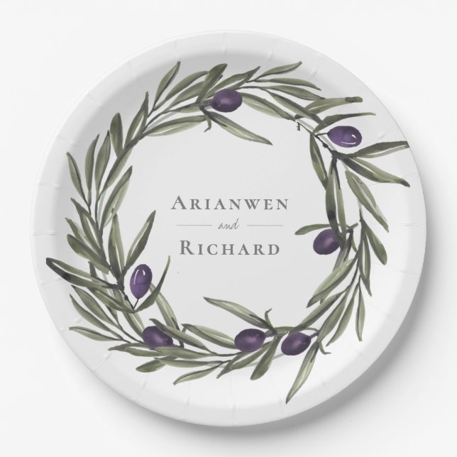 Tuscan Olives Botanical Wreath  Paper Plate (Front)