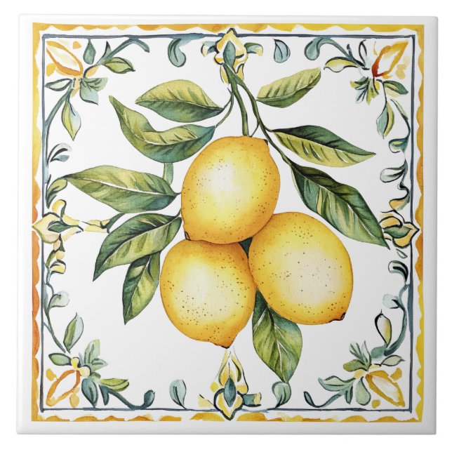 Tuscan Rustic Mediterranean Yellow Lemon Tile (Front)