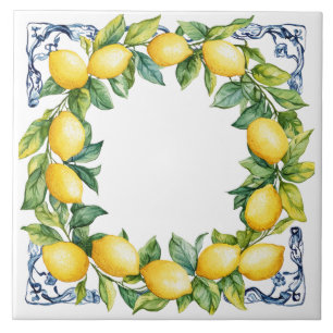 Tuscan Rustic Mediterranean Yellow Lemon Wreath Tile