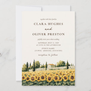 Tuscan Sunflower Field Cypress Farmhouse Wedding Invitation