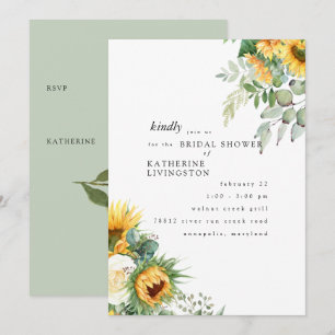 Tuscan Sunflowers in Bloom Mint Bridal Shower Invitation