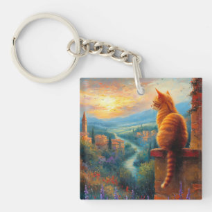 Tuscan Sunset with a Ginger Cat Keychain