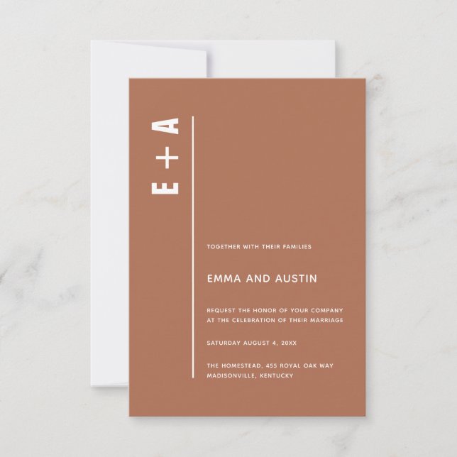 Tuscan Tan Modern Minimal Bold Initials Wedding Invitation (Front)