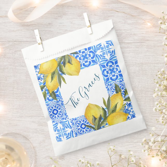 Tuscan Tile Watercolor with Lemon  Favour Bag (Clipped)