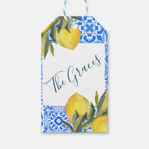 Tuscan Tile Watercolor with Lemon  Gift Tags