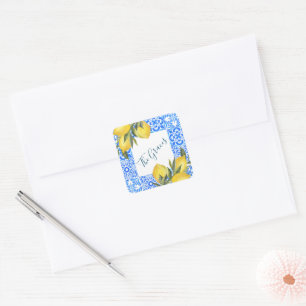 Tuscan Tile Watercolor with Lemon  Square Sticker