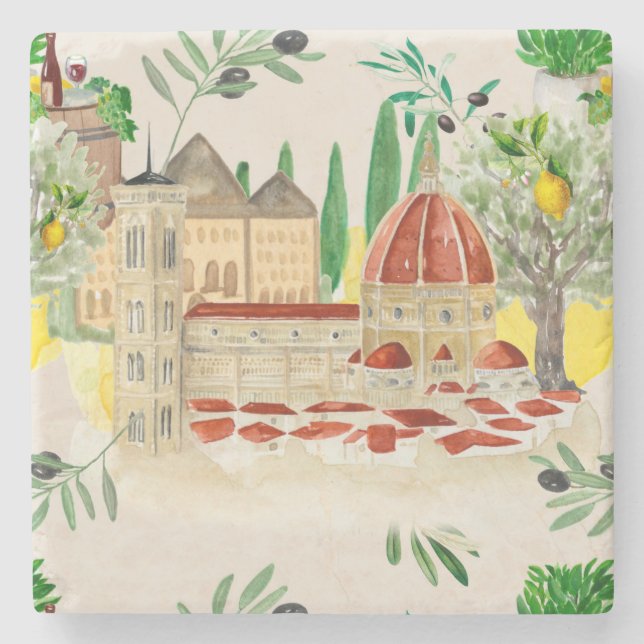 Tuscan,Tuscany,Italy,olives,lemons, citrus   Cushi Stone Coaster (Front)