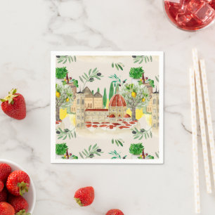 Tuscan,Tuscany,Italy,olives,lemons,  Napkin