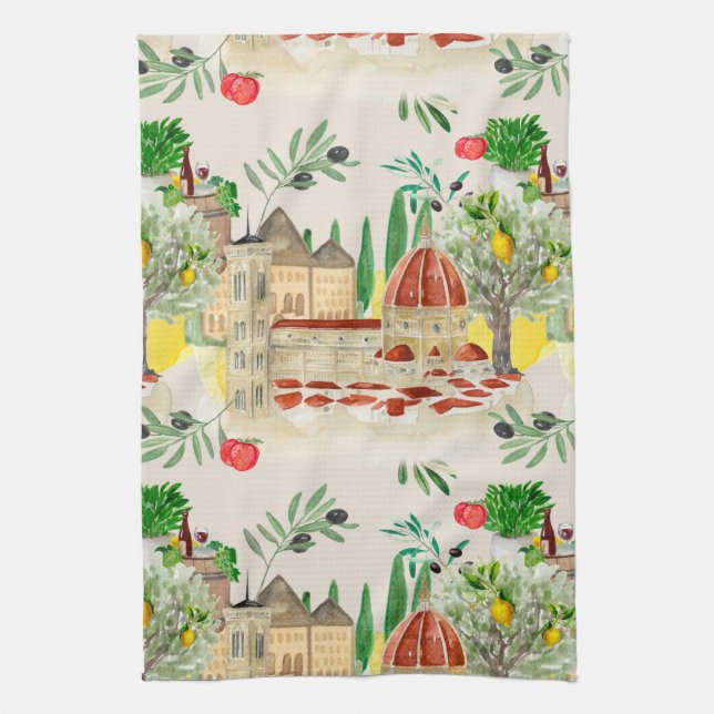 Tuscan,Tuscany,Italy,olives,lemons,tomatoes Kitchen Towel (Vertical)