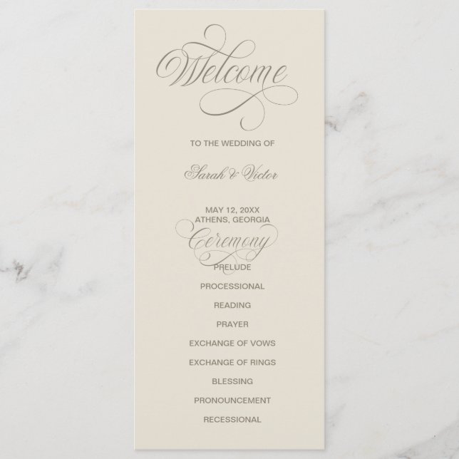 Tuscan Valla Calligraphy double side program card  (Front)