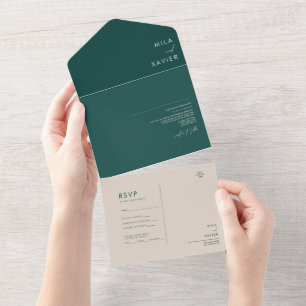 Tuscan Verde Modern Minimalist Wedding All In One Invitation