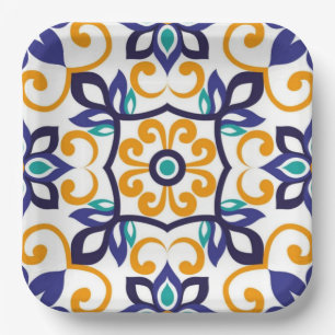 Tuscan Verve Vibrant Scrollwork Mediterranean Paper Plate